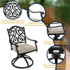 Chaises de salle à manger pivotantes en aluminium moulé sculpté pour patio avec coussins (ensemble de 2)