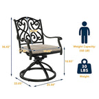 Chaises de salle à manger pivotantes en aluminium moulé sculpté pour patio avec coussins (ensemble de 2)