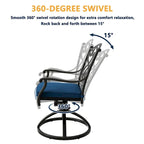 Chaises de salle à manger pivotantes en aluminium moulé sculpté pour patio avec coussins (ensemble de 2)