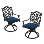 Chaises de salle à manger pivotantes en aluminium moulé sculpté pour patio avec coussins (ensemble de 2)