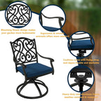 Chaises de salle à manger pivotantes en aluminium moulé sculpté pour patio avec coussins (ensemble de 2)