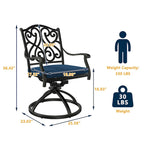 Chaises de salle à manger pivotantes en aluminium moulé sculpté pour patio avec coussins (ensemble de 2)