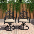 Chaises de salle à manger pivotantes en aluminium moulé sculpté pour patio avec coussins (ensemble de 2)