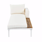 Lit de jour d'extérieur moderne en métal avec espaces latéraux recouverts de bois, chaises longues rembourrées 2 en 1