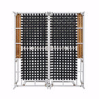Lit de jour d'extérieur moderne en métal avec espaces latéraux recouverts de bois, chaises longues rembourrées 2 en 1