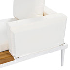 Lit de jour d'extérieur moderne en métal avec espaces latéraux recouverts de bois, chaises longues rembourrées 2 en 1