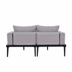 Lit de jour d'extérieur moderne en métal avec espaces latéraux recouverts de bois, chaises longues rembourrées 2 en 1