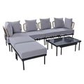 Ensemble de canapé d'angle 8 pièces pour patio avec table basse en verre trempé