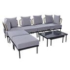 Ensemble de canapé d'angle 8 pièces pour patio avec table basse en verre trempé