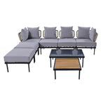 Ensemble de canapé d'angle 8 pièces pour patio avec table basse en verre trempé