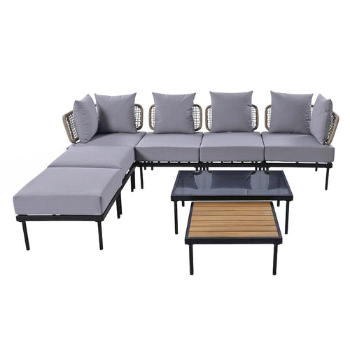 Ensemble de canapé d'angle 8 pièces pour patio avec table basse en verre trempé