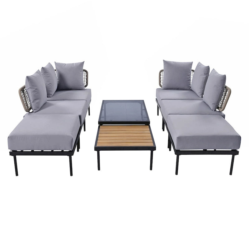 Ensemble de canapé d'angle 8 pièces pour patio avec table basse en verre trempé