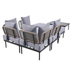 Ensemble de canapé d'angle 8 pièces pour patio avec table basse en verre trempé
