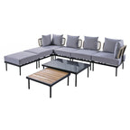 Ensemble de canapé d'angle 8 pièces pour patio avec table basse en verre trempé