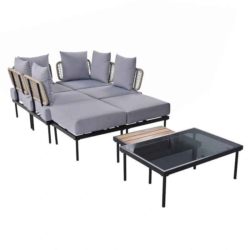 Ensemble de canapé d'angle 8 pièces pour patio avec table basse en verre trempé