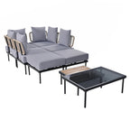 Ensemble de canapé d'angle 8 pièces pour patio avec table basse en verre trempé