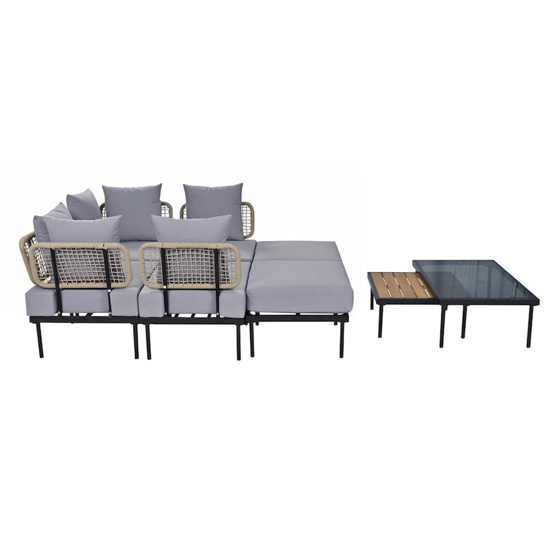 Ensemble de canapé d'angle 8 pièces pour patio avec table basse en verre trempé