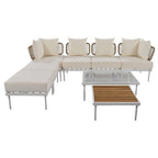 Ensemble de canapé d'angle 8 pièces pour patio avec table basse en verre trempé
