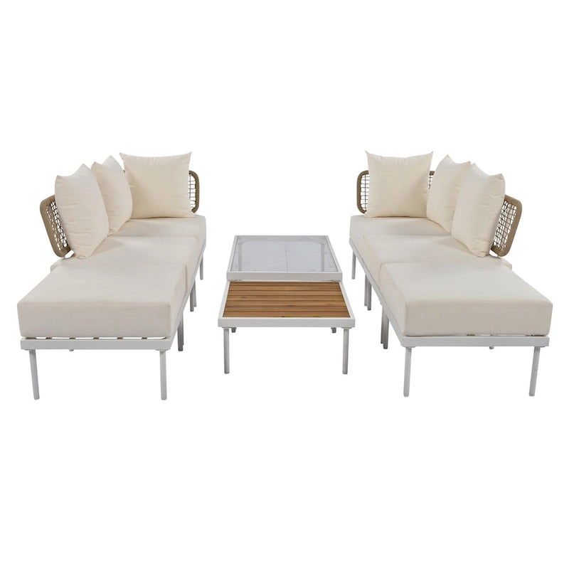 Ensemble de canapé d'angle 8 pièces pour patio avec table basse en verre trempé