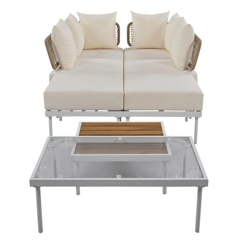 Ensemble de canapé d'angle 8 pièces pour patio avec table basse en verre trempé