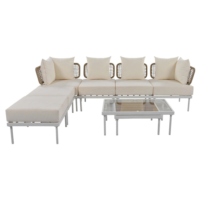 Ensemble de canapé d'angle 8 pièces pour patio avec table basse en verre trempé