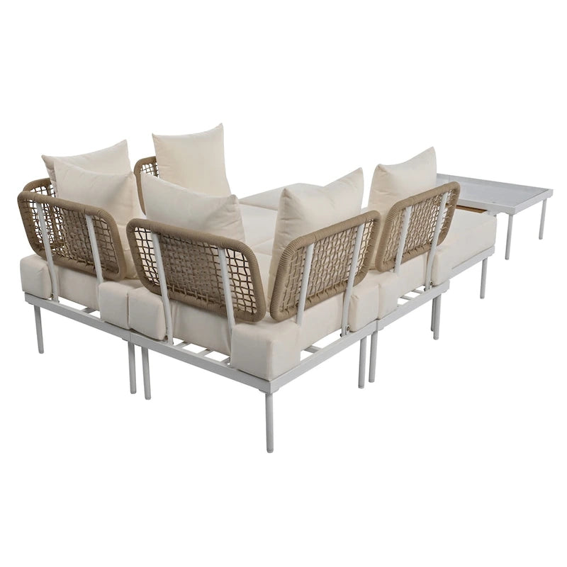 Ensemble de canapé d'angle 8 pièces pour patio avec table basse en verre trempé