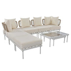 Ensemble de canapé d'angle 8 pièces pour patio avec table basse en verre trempé