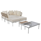 Ensemble de canapé d'angle 8 pièces pour patio avec table basse en verre trempé
