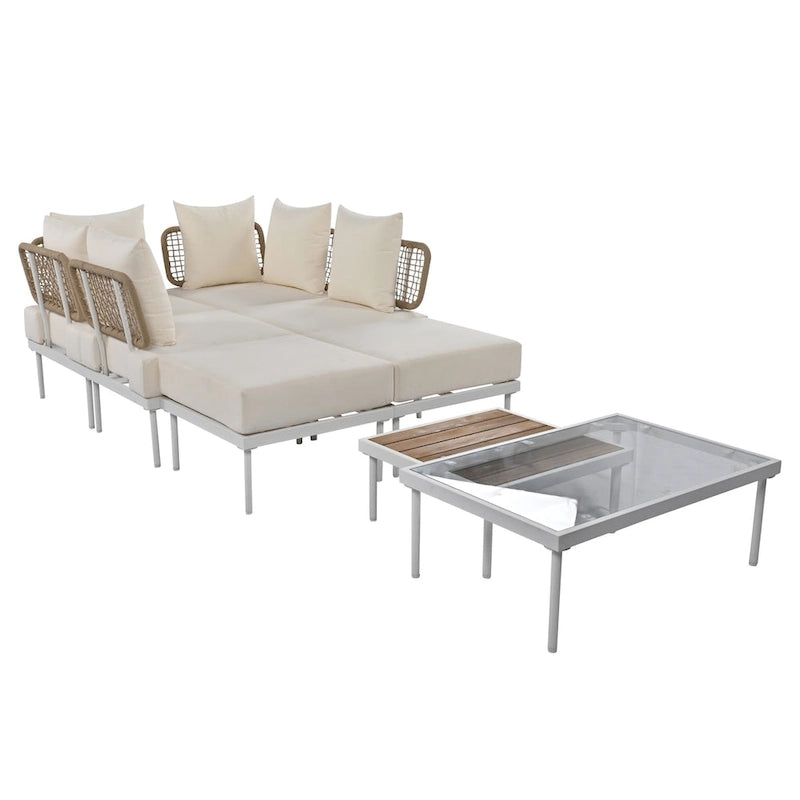 Ensemble de canapé d'angle 8 pièces pour patio avec table basse en verre trempé