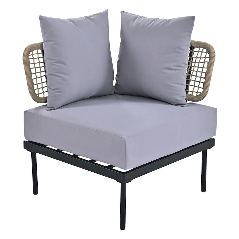 Ensemble de canapé d'angle 8 pièces pour patio avec table basse en verre trempé