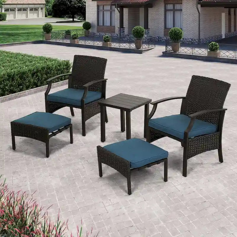 Ensemble de conversation de patio 5 pièces avec coussins, table basse et pouf