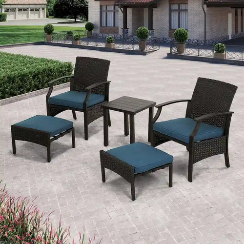 Ensemble de conversation de patio 5 pièces avec coussins, table basse et pouf