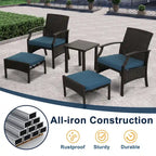 Ensemble de conversation de patio 5 pièces avec coussins, table basse et pouf