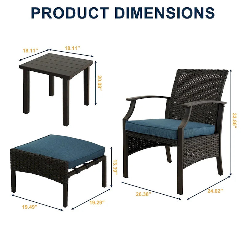 Ensemble de conversation de patio 5 pièces avec coussins, table basse et pouf