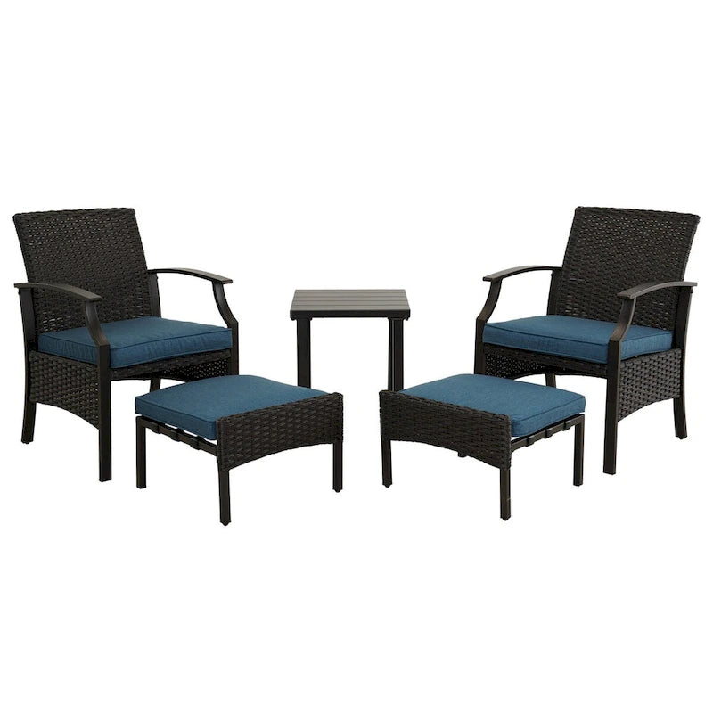 Ensemble de conversation de patio 5 pièces avec coussins, table basse et pouf
