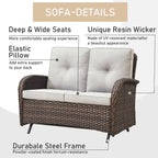 Fauteuil à bascule de patio avec canapé et pouf, table basse - Marron