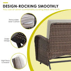 Fauteuil à bascule de patio avec canapé et pouf, table basse - Marron