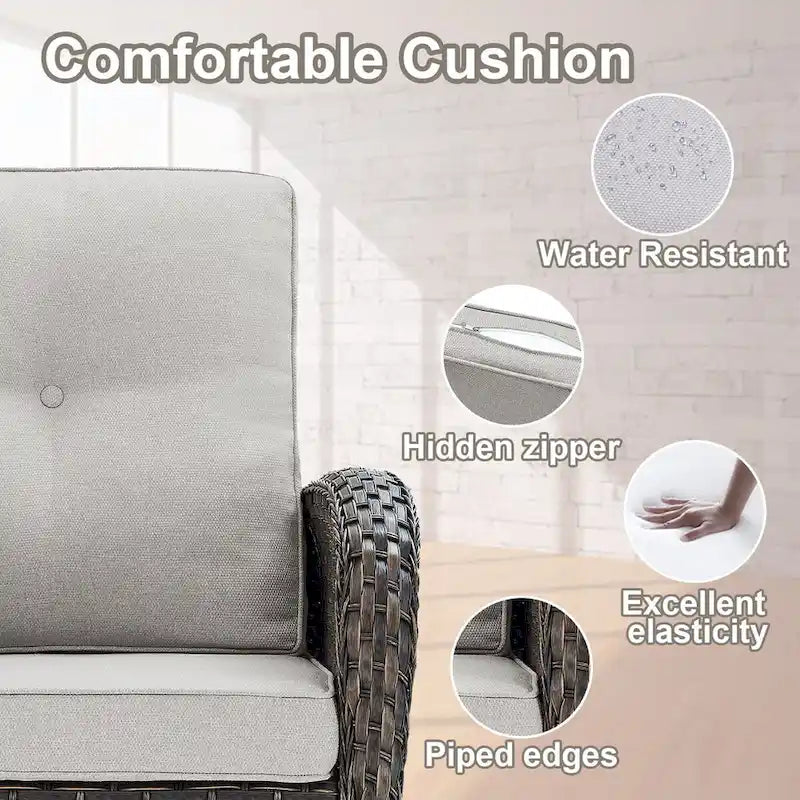 Fauteuil à bascule de patio avec canapé et pouf, table basse - Marron