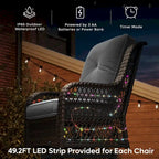 Fauteuil à bascule pivotant d'extérieur en rotin tressé avec éclairage LED et table d'appoint (1 place)