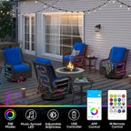 Fauteuil à bascule pivotant d'extérieur en rotin tressé avec éclairage LED et table d'appoint (1 place)