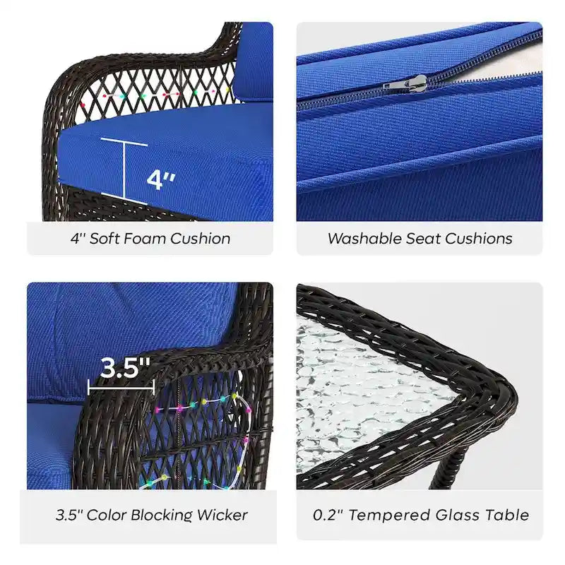 Fauteuil à bascule pivotant d'extérieur en rotin tressé avec éclairage LED et table d'appoint (1 place)