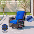 Fauteuil à bascule pivotant d'extérieur en rotin tressé avec éclairage LED et table d'appoint (1 place)