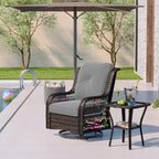 Fauteuil à bascule pivotant d'extérieur en rotin tressé avec éclairage LED et table d'appoint (1 place)