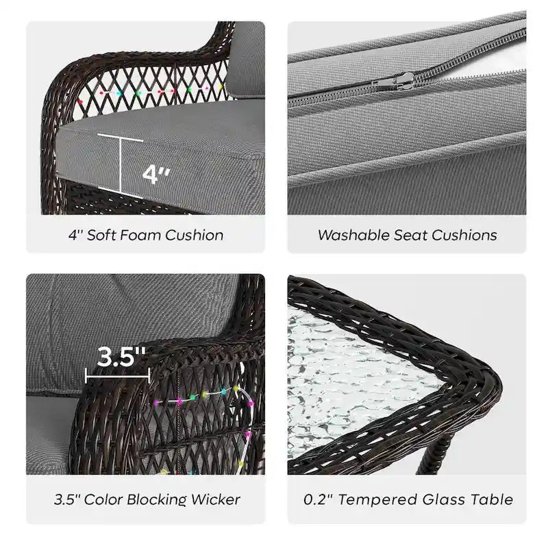 Fauteuil à bascule pivotant d'extérieur en rotin tressé avec éclairage LED et table d'appoint (1 place)