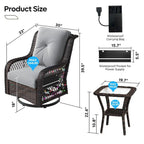 Fauteuil à bascule pivotant d'extérieur en rotin tressé avec éclairage LED et table d'appoint (1 place)