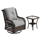Fauteuil à bascule pivotant d'extérieur en rotin tressé avec éclairage LED et table d'appoint (1 place)