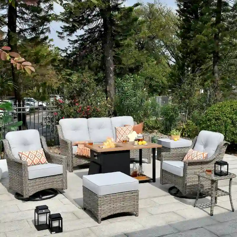 Ensemble de mobilier de patio extérieur XIZZI 7 pièces avec canapé de conversation et foyer