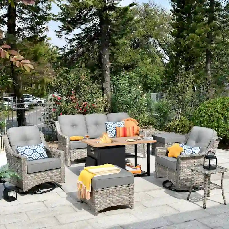 Ensemble de mobilier de patio extérieur XIZZI 7 pièces avec canapé de conversation et foyer