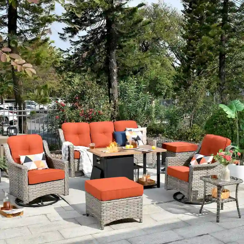 Ensemble de mobilier de patio extérieur XIZZI 7 pièces avec canapé de conversation et foyer