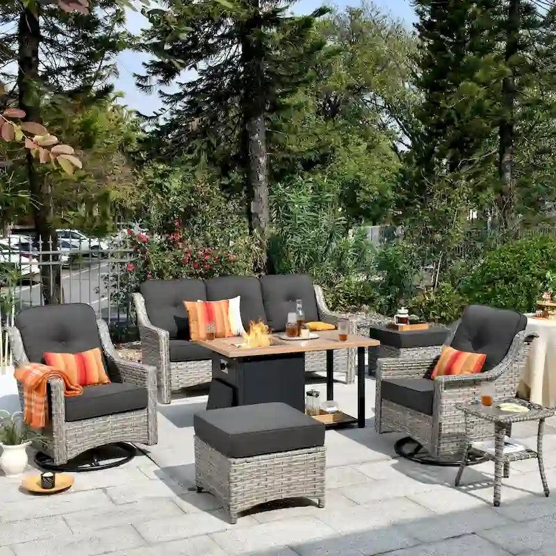 Ensemble de mobilier de patio extérieur XIZZI 7 pièces avec canapé de conversation et foyer